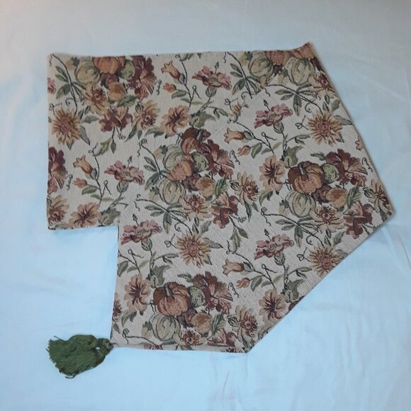 Pumpkin & Floral Tapestry Jacquard Woven Table Runner - 90 inches - Picture 1 of 11